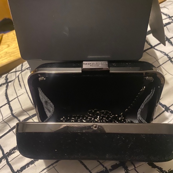 Giorgio Armani black velvet evening clutch with chain. - Picture 3 of 10